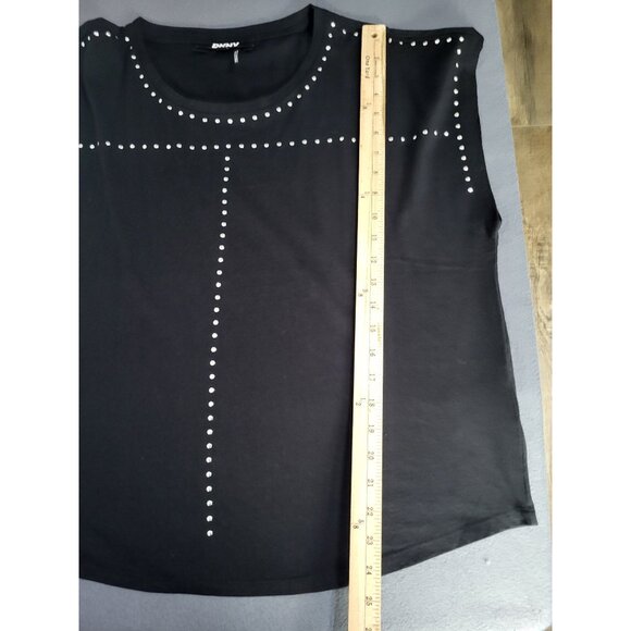 DKNY Women's XL Silver Studded Embellished Black Top Rock Goth Glam - Picture 7 of 10